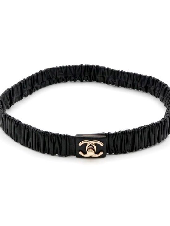 Chanel Black Gold Coco Mark Turnlock Lambskin Belt - Picture 2 of 6
